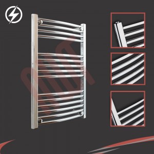 600mm  (w) x 800mm (h) Electric Curved Chrome Towel Rail (Single Heat or Thermostatic Option)