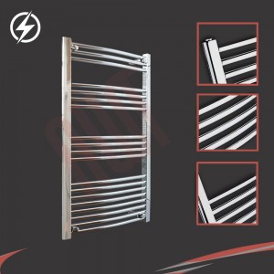 600mm (w)  x 1000mm (h) Electric "Curved Chrome" Towel Rail (Single Heat or Thermostatic Option)