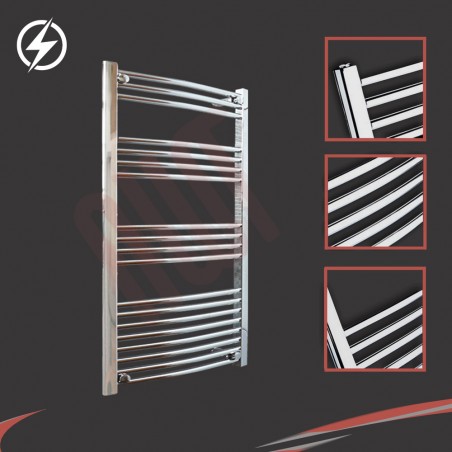 600mm (w)  x 1000mm (h) Electric "Curved Chrome" Towel Rail (Single Heat or Thermostatic Option)