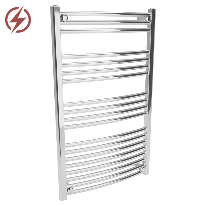 600mm (w)  x 1000mm (h) Electric "Curved Chrome" Towel Rail (Single Heat or Thermostatic Option)