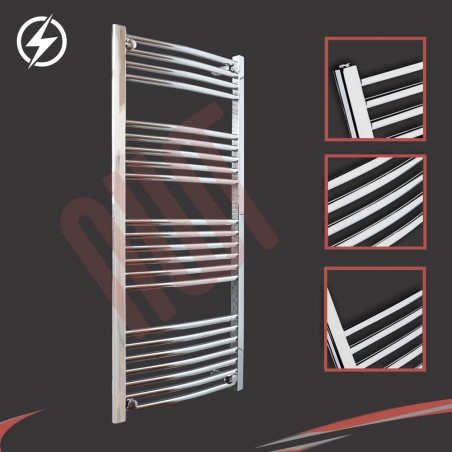 600mm (w) x 1200mm (h) Electric Curved Chrome Towel Rail (Single Heat or Thermostatic Option)