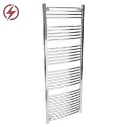 600mm (w)  x 1600mm (h) Electric Curved Chrome Towel Rail (Single Heat or Thermostatic Option)