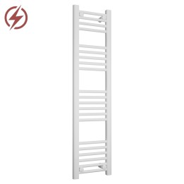 300mm (w) x 1200mm (h) Electric Straight White Towel Rail (Single Heat or Thermostatic Option)