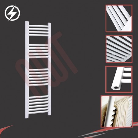 300mm (w) x 1200mm (h) Electric Straight White Towel Rail (Single Heat or Thermostatic Option)