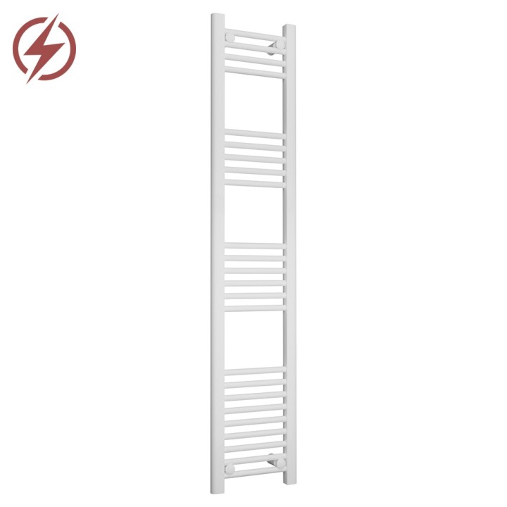 300mm (w) x 1500mm (h) Electric "Straight White" Towel Rail (Single Heat or Thermostatic Option)