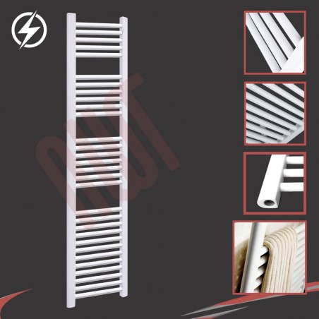 300mm (w) x 1800mm (h) Electric Straight White Towel Rail (Single Heat or Thermostatic Option)