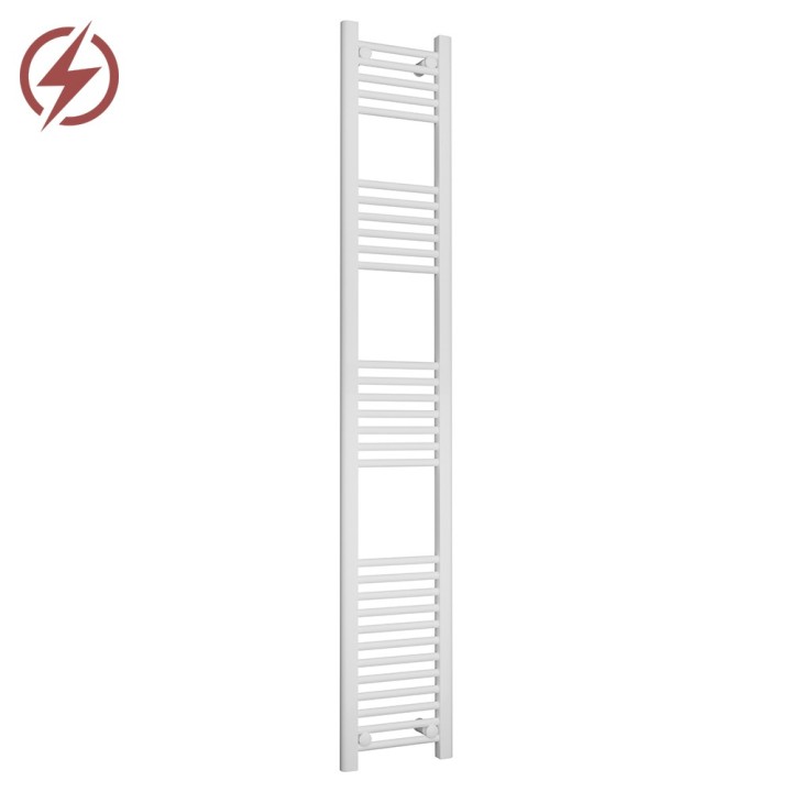 300mm (w) x 1800mm (h) Electric Straight White Towel Rail (Single Heat or Thermostatic Option)