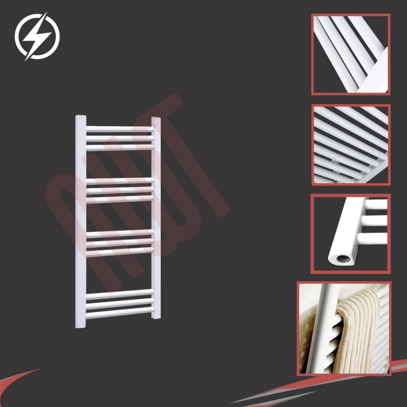 400mm (w) x 800mm (h) Electric Straight White Towel Rail (Single Heat or Thermostatic Option)