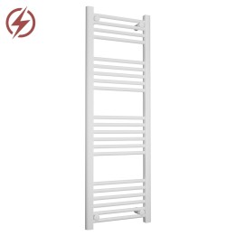 400mm (w) x 1200mm (h) Electric Straight White Towel Rail (Single Heat or Thermostatic Option)