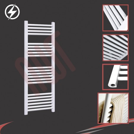 400mm (w) x 1200mm (h) Electric Straight White Towel Rail (Single Heat or Thermostatic Option)