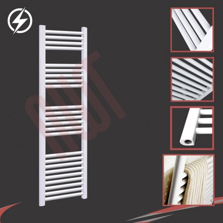 400mm (w) x 1500mm (h) Electric Straight White Towel Rail (Single Heat or Thermostatic Option)