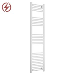 400mm (w) x 1800mm (h) Electric Straight White Towel Rail (Single Heat or Thermostatic Option)