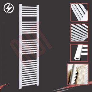 400mm (w) x 1800mm (h) Electric Straight White Towel Rail (Single Heat or Thermostatic Option)