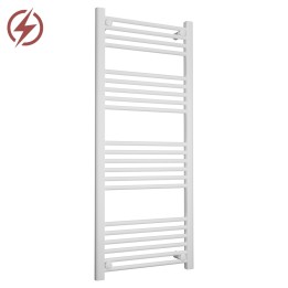 500mm (w) x 1200mm (h) Electric Straight White Towel Rail (Single Heat or Thermostatic Option)