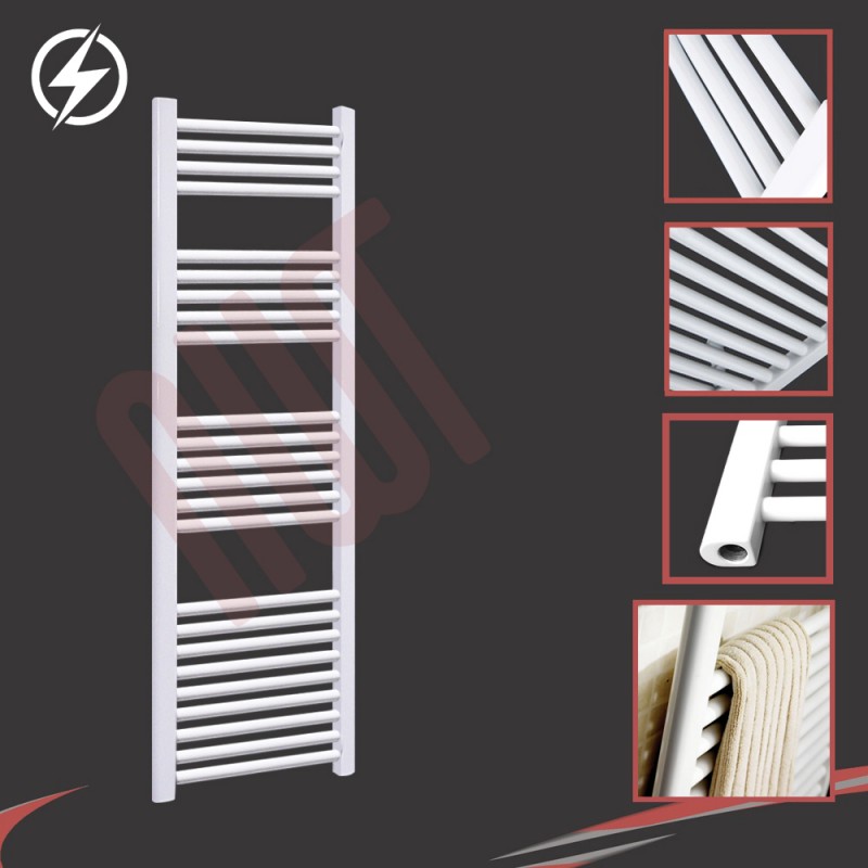 500mm (w) x 1500mm (h) Straight Electric White Towel Rail (Single Heat or Thermostatic Option)