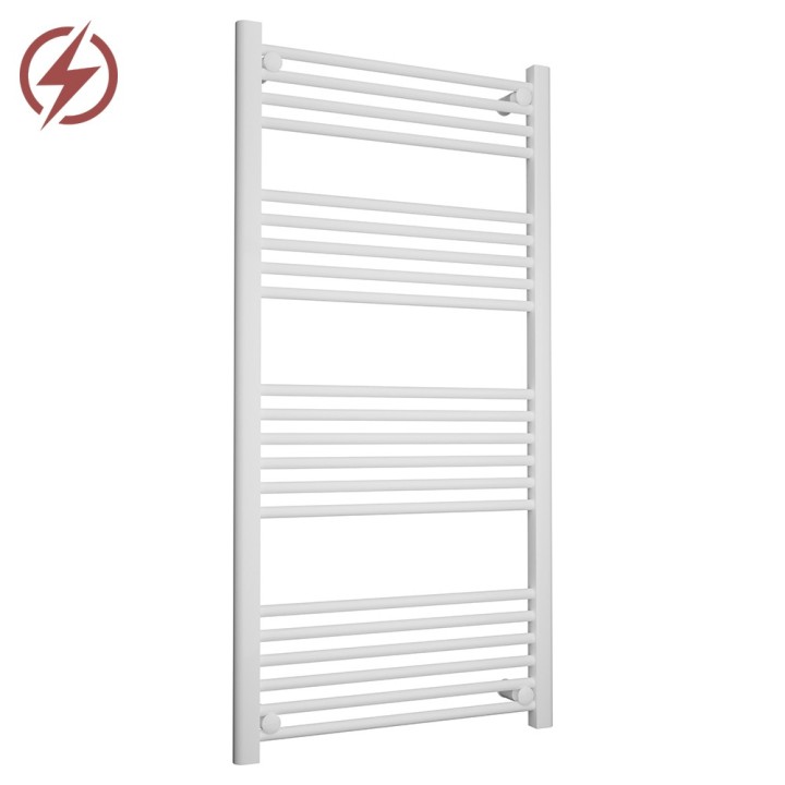600mm (w) x 1200mm (h)  Electric Straight White Towel Rail (Single Heat or Thermostatic Option)