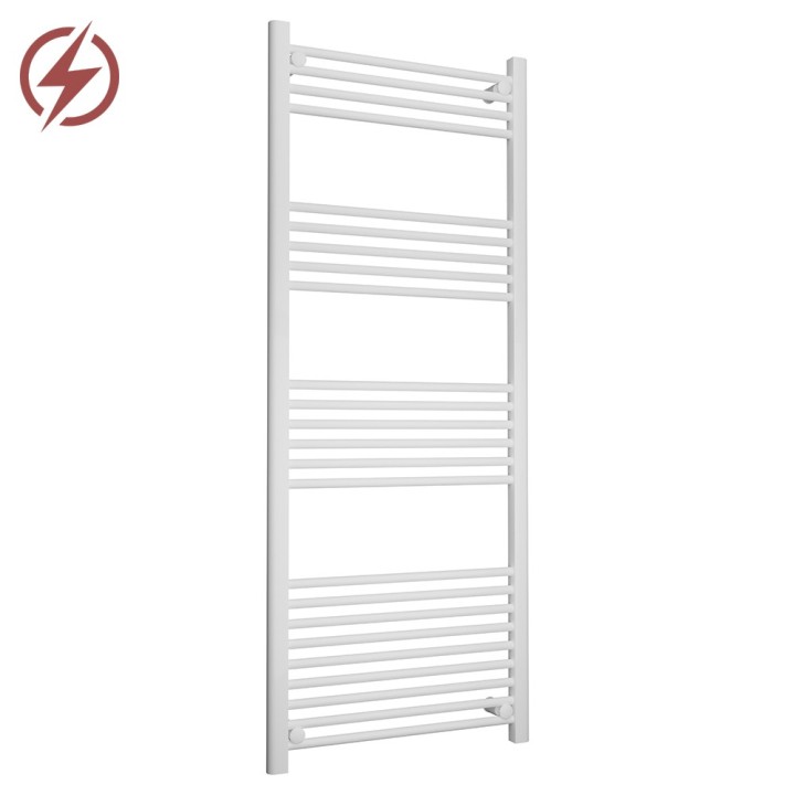 600mm (w) x 1500mm (h) Electric Straight White Towel Rail (Single Heat or Thermostatic Option)