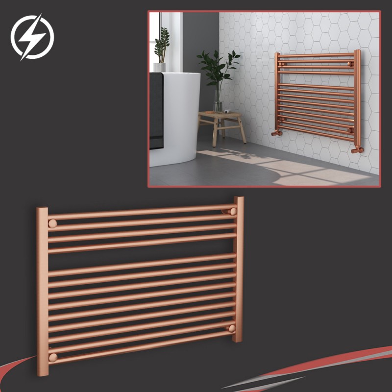 900mm (w) x 600mm (h) Electric "Straight Brushed Copper" Towel Rail