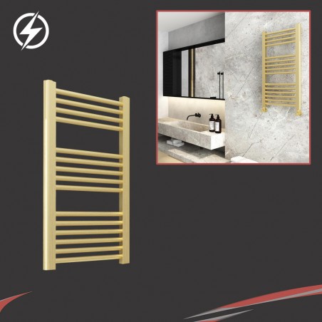 400mm (w)  x 800mm (h) Electric "Straight Brushed Brass" Towel Rail