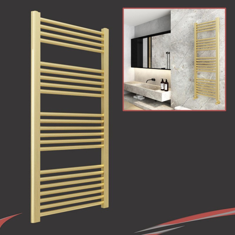 500mm (w)  x 1200mm (h) "Straight Brushed Brass" Towel Rail