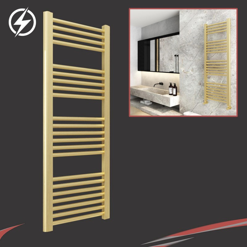 400mm (w)  x 1200mm (h) Electric "Straight Brushed Brass" Towel Rail