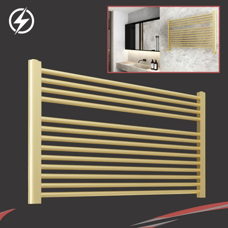 900mm (w)  x 600mm (h) Electric "Straight Brushed Brass" Towel Rail