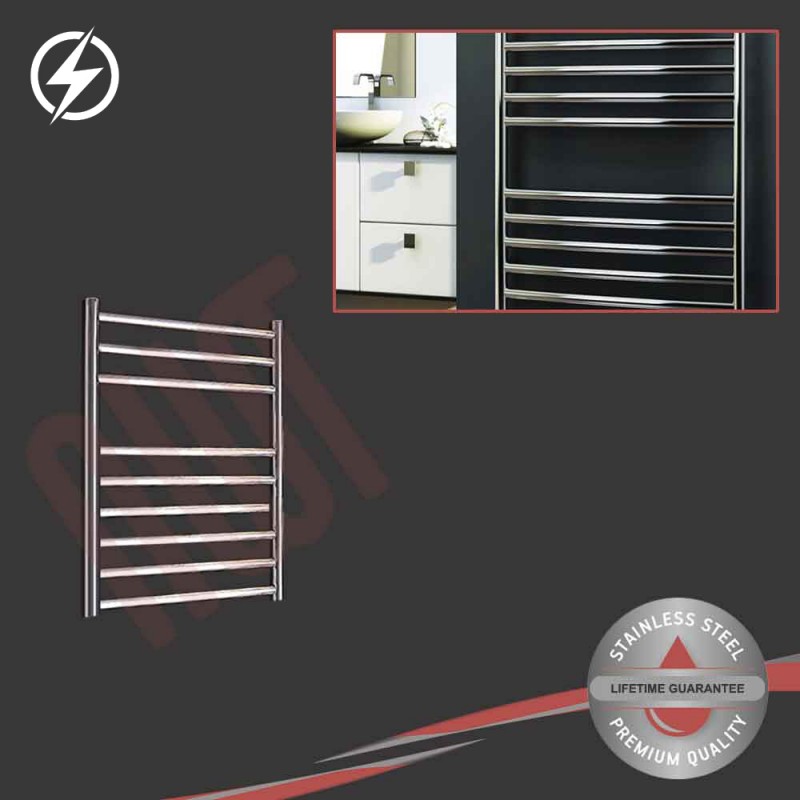 500mm (w) x 600mm (h) Electric "Polished Stainless Steel" Towel Rail