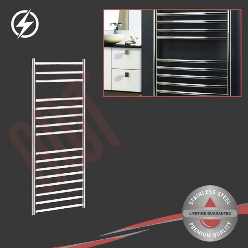 500mm (w) x 1200mm (h) Electric "Polished Stainless Steel" Towel Rail