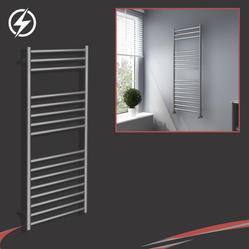 500mm (w) x 1200mm (h) Electric Brushed Stainless Steel Towel Rail (Single Heat or Thermostatic Option)