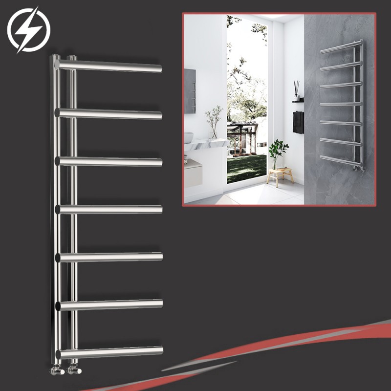 500mm (w) x 1200mm (h) Electric "Mira" Chrome Towel Rail