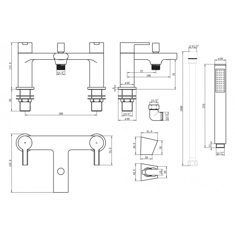 Evoke Deck Mounted Bath Shower Mixer - Matt Black