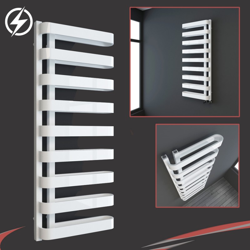 500mm(w) x 1300mm(h) Electric "Barlo" White Designer Towel Rail