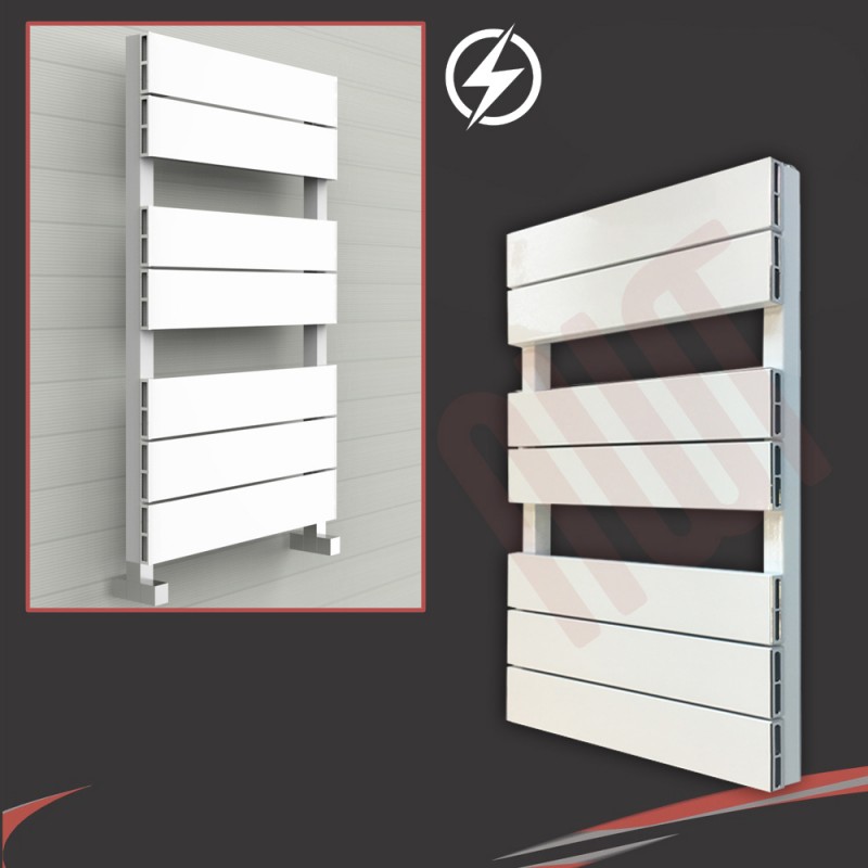 500mm (w) x 800mm (h) Electric "Flow" White Single Aluminium Towel Rail