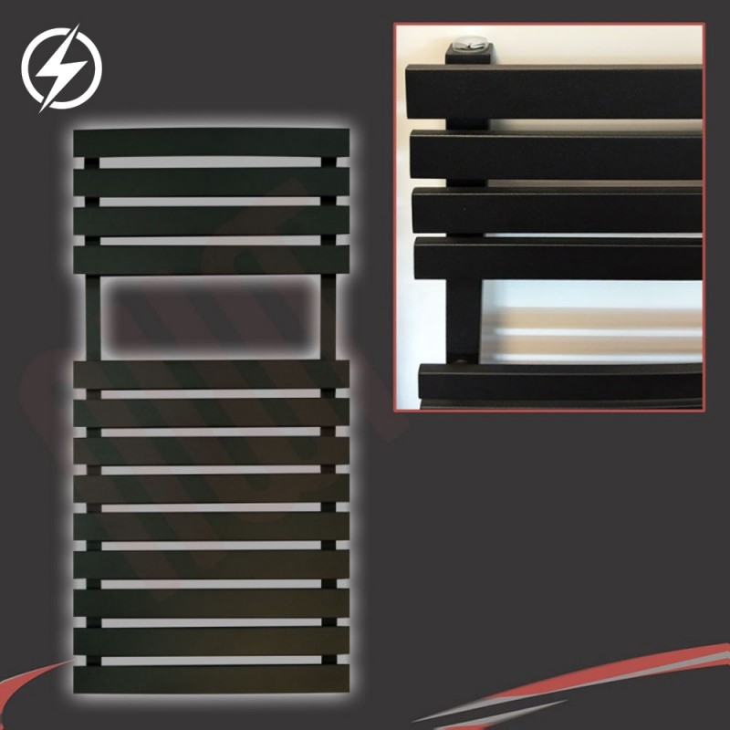 500mm (w) x 788mm (h) Electric "Solar" Black Designer Towel Rail