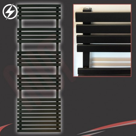 500mm (w) x 1742mm (h) Electric "Solar" Black Designer Towel Rail