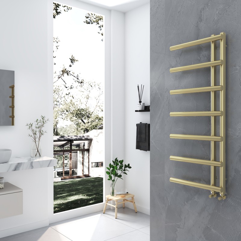 500mm (w) x 1200mm (h) Electric "Mira" Brushed Brass Towel Rail (Single Heat or Thermostatic Option)