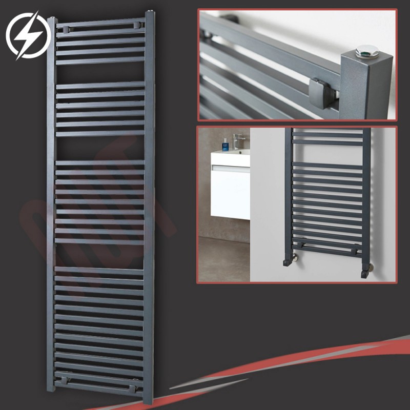 500mm (w) x 1800mm (h) Electric "Atlas" Anthracite Heated Towel Rail