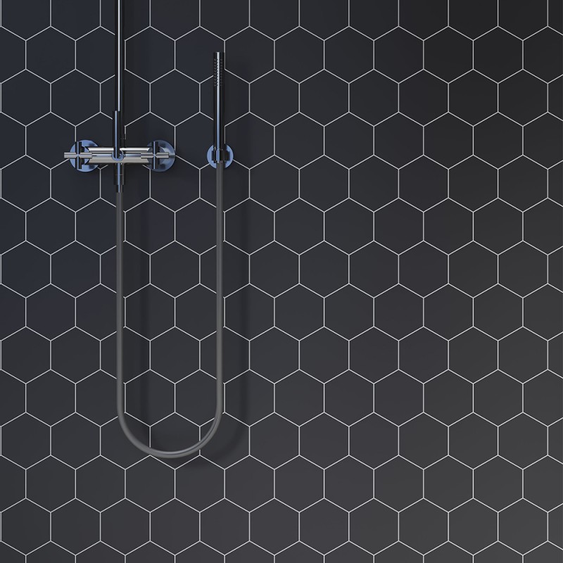 Black Silk Hexagonal Urban Tile Effect - Fibo - Closeup