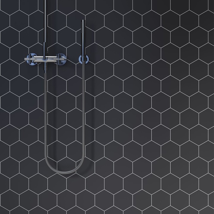 Black Silk Hexagonal Urban Tile Effect - Fibo - Closeup