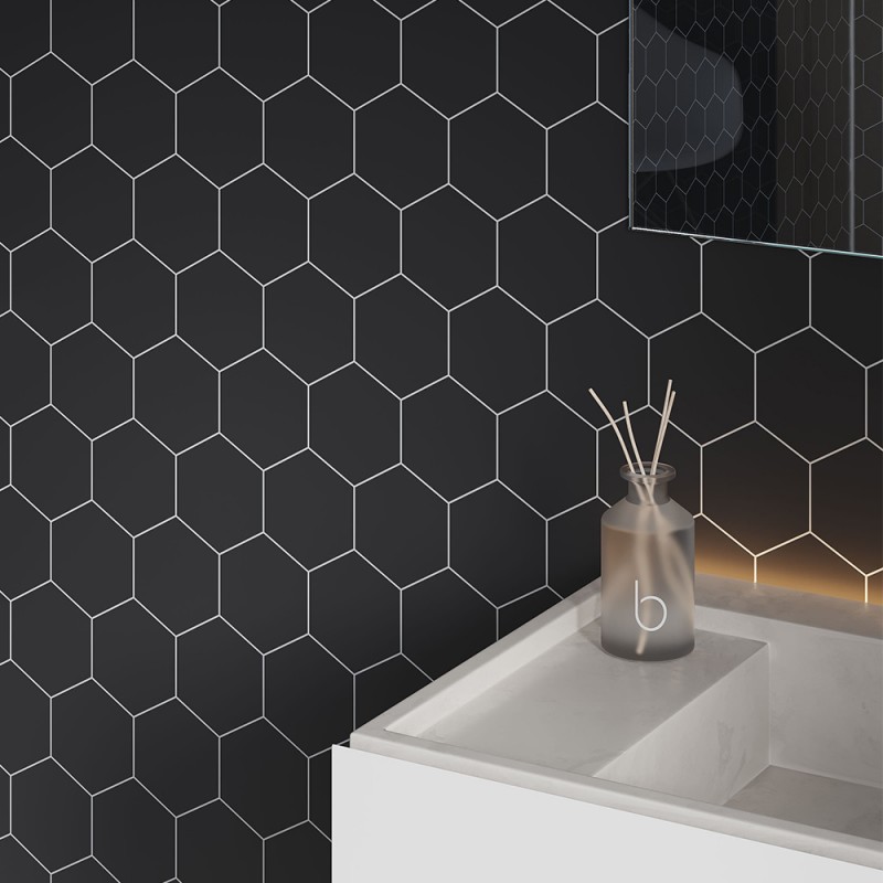 Black Silk Hexagonal Urban Tile Effect - Fibo