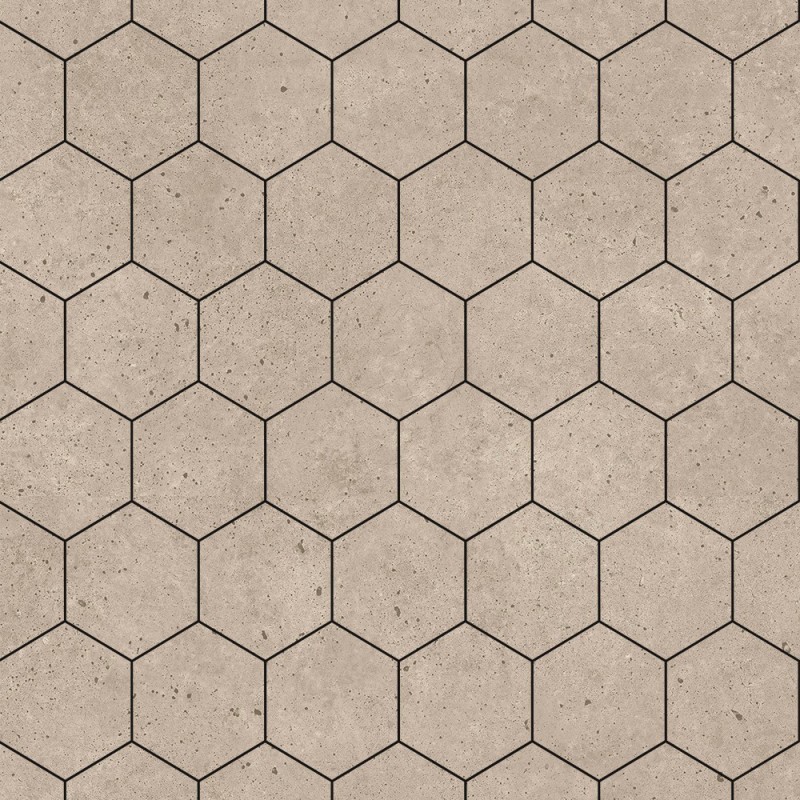 Rough Cement Hexagonal Urban Tile Effect - Fibo - Closeup