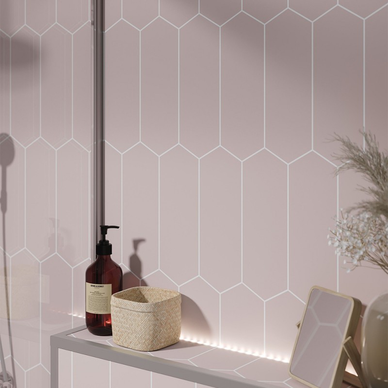 Dusky Pink Elongated Hexagonal Urban Tile Effect - Fibo