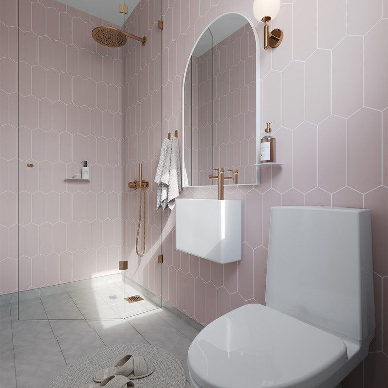 Dusky Pink Elongated Hexagonal Urban Tile Effect - Fibo