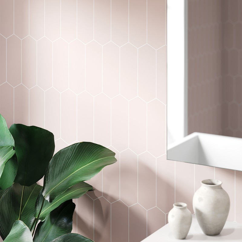 Dusky Pink Elongated Hexagonal Urban Tile Effect - Fibo