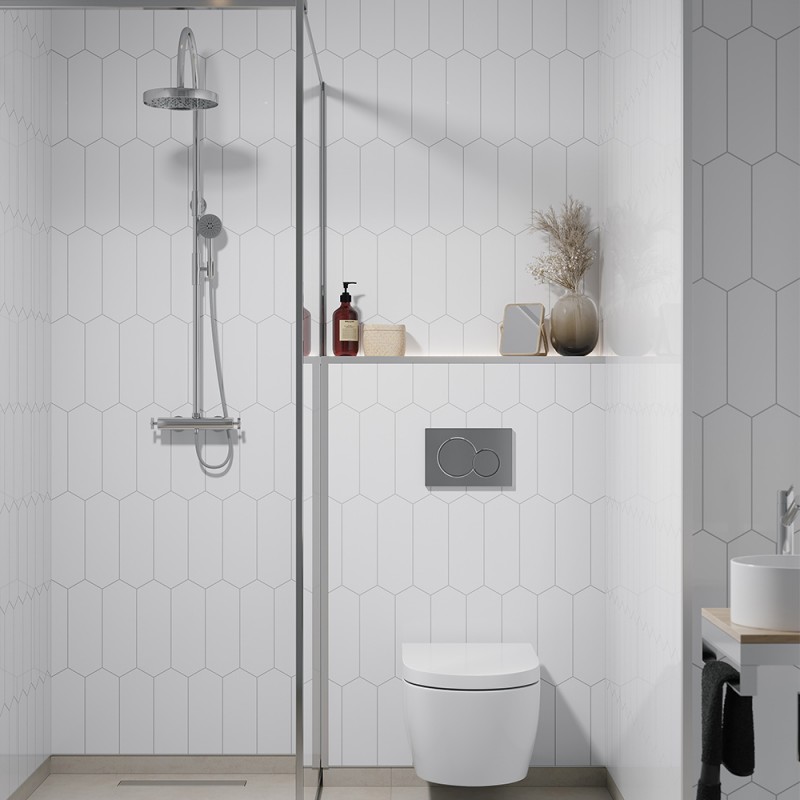 Denver White Elongated Hexagonal Urban Tile Effect - Fibo