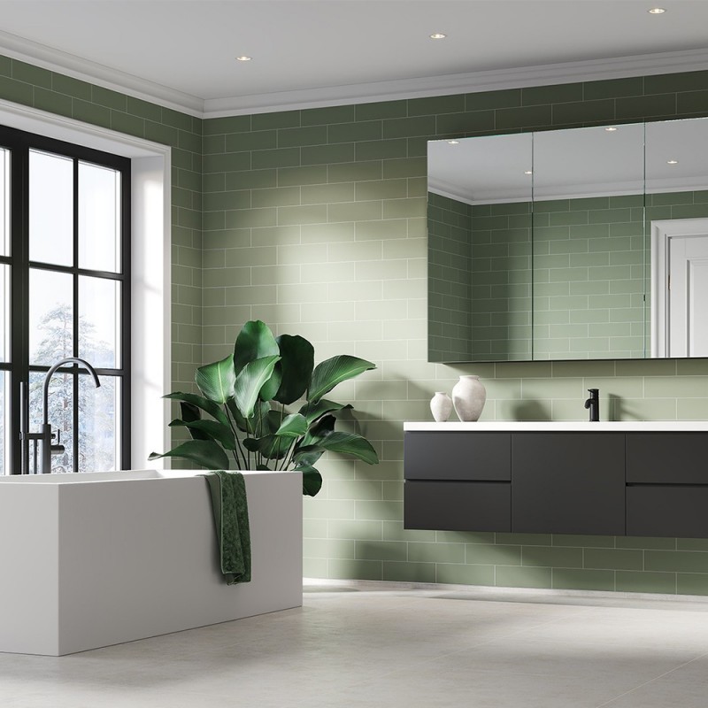 Olive Green Metro Brick Urban Tile Effect - Fibo