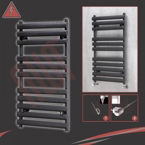 500mm(w) x 930mm(h)Electric Brecon Black Oval Tube Towel Rail (Single Heat or Thermostatic Option)