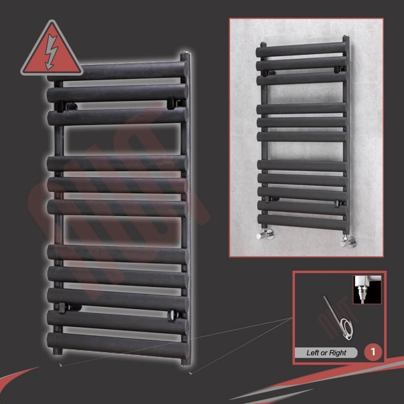 500mm(w) x 930mm(h)Electric Brecon Black Oval Tube Towel Rail (Single Heat or Thermostatic Option)