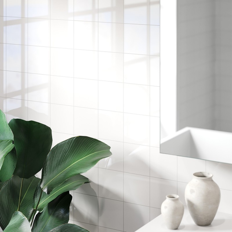 Denver White Gloss Contemporary Tile Effect - Fibo