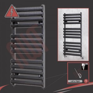 500mm(w) x 1200mm(h)Electric Brecon Black Oval Tube Towel Rail (Single Heat or Thermostatic Option)